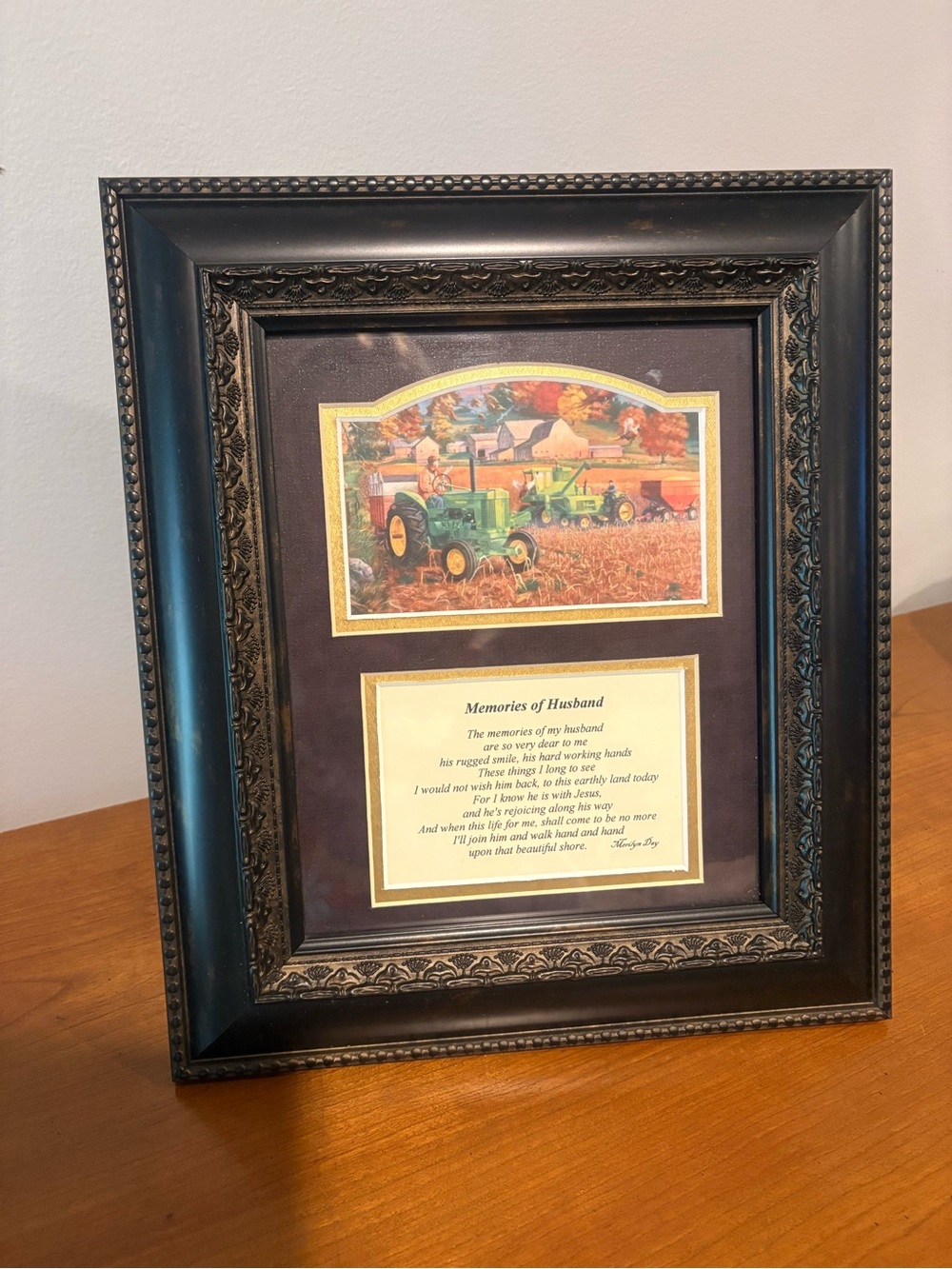 Framed 'Memories of Husband' John Deere Tractor Artwork Decorative Frame